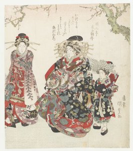 Kurtyzana z dwiema pokojówkami autorstwa Utagawa Kunisada (I)
