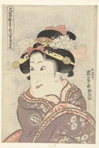 Iwai Hanshiro V jako Yaoya Oshichi Yaoya Oshichi (tytuł na obiekcie) Z bardzo udanych sztuk (tytuł serii) Oatari kyogen no uchi (tytuł serii na obiekcie) autorstwa Utagawa Kunisada (I)