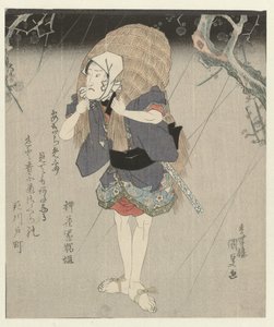 Mężczyzna w słomianym płaszczu przeciwdeszczowym autorstwa Utagawa Kunisada (I)