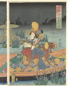 Fale wroga zbliżają się do współczesnego księcia Genji Imayo Genji yoseru adanami (tytuł na obiekcie) autorstwa Utagawa Kunisada (I)