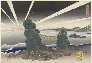 Zonsopgang w Futamigaura Futamigaura akebono no zu (tytuł na obiekcie) autorstwa Utagawa Kunisada (I)