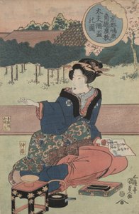 Kurtyzana z kubkiem sake autorstwa Utagawa Kunisada