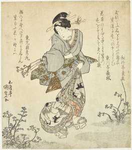 Kobieta zbierająca paprocie autorstwa Utagawa Kunisada
