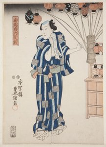 Sprzedawca latarni (Andon-uri) (kolorowy drzeworyt) autorstwa Utagawa Kunisada