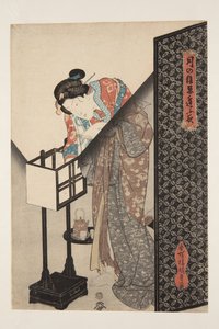 Lampa orientalna (Andon) (kolorowy drzeworyt) autorstwa Utagawa Kunisada
