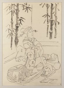 Rysunek przygotowawczy do lewego arkusza tryptyku Eleganckie trio instrumentalne dziewcząt autorstwa Utagawa Kunisada