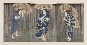 Nagły prysznic w letnim upale (Shochu no yudachi) (kolorowy drzeworyt) autorstwa Utagawa Kunisada