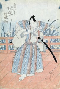 Aktor Bando Tokuke jako Takahastu Yajuro, samuraj (drewnodruk) autorstwa Utagawa Kunisada