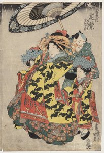 Kurtyzany Hanmurski i Koshikibu z Tamai Promending in the Rain autorstwa Utagawa Kunisada