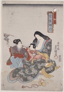 Tokiwa Gozen i jej dzieci autorstwa Utagawa Kunisada
