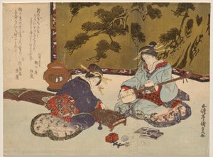 Dwie kurtyzany grające na instrumentach muzycznych autorstwa Utagawa Kunisada