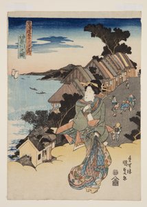 Widok Kanagawy (Kanagawa no zu) (kolorowy drzeworyt) autorstwa Utagawa Kunisada