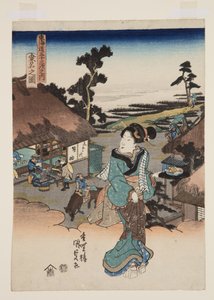 Widok Kuwany (Kuwana no zu) (kolorowy drzeworyt) autorstwa Utagawa Kunisada