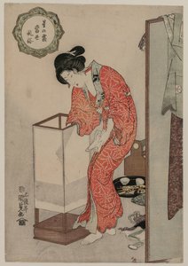 Kobieta gasząca światło (z serii Modern Customs: Frost Beneath the Stars) autorstwa Utagawa Kunisada