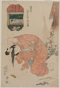 Kobieta związująca włosy (z cyklu „Słynne restauracje współczesności”) autorstwa Utagawa Kunisada