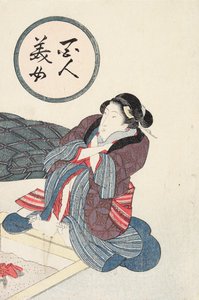 Kobieta ogrzewająca stopy przy palenisku autorstwa Utagawa Kunisada
