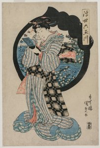 Kobieta z lusterkiem z serii Sześć rzek tamy płynącego świata, ok. 1900. początek lat 30. XIX wieku autorstwa Utagawa Kunisada