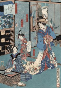 Ukiyo-e Druk gejszy z Hibachi autorstwa Kunisada II, ok. 1860 (kolorowy drzeworyt)