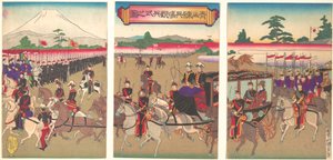 Widok parady przeglądu wojskowego w Aoyama, luty 1889 Meiji 22., luty 1889 Meiji 22.
