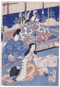 Powitanie wiosny bukietem kwiatów (Hana Soroi Haru No Taimen) (drzeworyt kolorowy) autorstwa Utagawa Kunisada II
