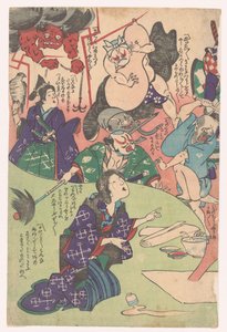 Klęcząca kobieta Otsu-e (tytuł serii) autorstwa Utagawa Kuniyoshi (possibly)