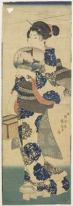 (Kobieta z wachlarzem i klatką do krykieta), 1843-1847 autorstwa Utagawa Kuniyoshi
