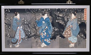 Tryptyk obanowy przedstawiający scenę nocną z trzema Bijin autorstwa Utagawa Kuniyoshi