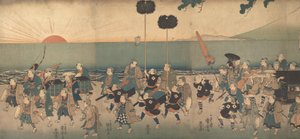 Chłopcy odgrywający procesję Daimyo, XIX wiek. autorstwa Utagawa Kuniyoshi