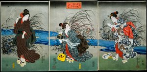 Łapanie świetlików latem (Nōryō no hotaru) Seria: Rozrywki czterech pór roku (Shiki yūkan), ok. 1845-1846 autorstwa Utagawa Kuniyoshi