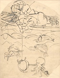 Daikoku i Ebisu, dwaj z siedmiu bogów szczęścia. autorstwa Utagawa Kuniyoshi