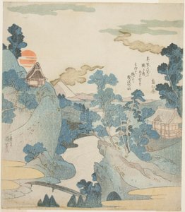 Odległy widok na górę Fuji o świcie z Hakone autorstwa Utagawa Kuniyoshi
