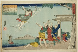 Dong Yong (Toei), z serii „Dwadzieścia cztery wzorce synowskiej pobożności jako zwierciadło dla dzieci (Nijushiko doji kagami)” autorstwa Utagawa Kuniyoshi