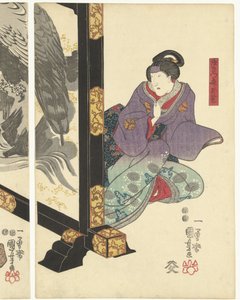 Trzech aktorów przy składanym ekranie autorstwa Utagawa Kuniyoshi
