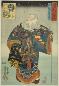 Wieczorny śnieg na białych włosach (Shiraga bosetsu), z serii „Osobiste spotkania z ośmiu przedstawień (Omi hakkei)” autorstwa Utagawa Kuniyoshi