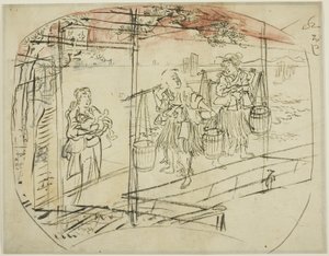 Zbieranie słonej wody na plaży autorstwa Utagawa Kuniyoshi