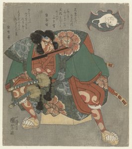 Wojownik z wachlarzem między zębami autorstwa Utagawa Kuniyoshi