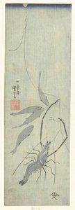 Langustynka i małe ryby autorstwa Utagawa Kuniyoshi