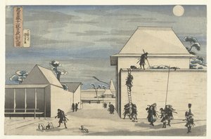 Nocny atak w jedenastym akcie sztuki Chushingura Chushingura juichidanme youchi no zu (tytuł na obiekcie) autorstwa Utagawa Kuniyoshi