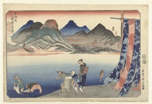 Narumi do Chiriyu Kilka znanych miejsc wzdłuż Tokaido na raz (tytuł serii) Tokaido gojusan eki goshuku meisho (tytuł serii na obiekcie) autorstwa Utagawa Kuniyoshi