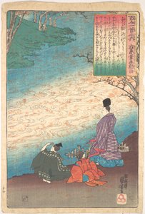 Poeta z dwoma paziów na brzegach Tatsuty autorstwa Utagawa Kuniyoshi