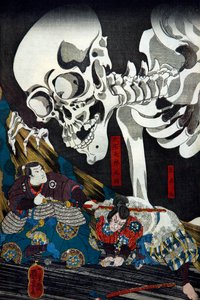 Księżniczka Takiyasha przyzywa monstrualne widmo szkieletów w Starym Pałacu w Somie, ok. 1845-46 autorstwa Utagawa Kuniyoshi