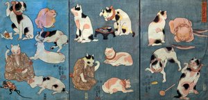 Przysłowia Ilustrowane przez Koty (Tatoe zukushi no uchi), ok.1852 autorstwa Utagawa Kuniyoshi