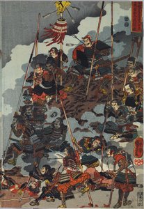 Ona zrobiła zdjęcie ze starego pudrowego DB ck p rin t t r ptyk, ogrodowy ted Eiroku 4 jeny 4 września Kawanakajima bitwa Yamamoto Kansuke ny? d? Figura uboju autorstwa Utagawa Kuniyoshi