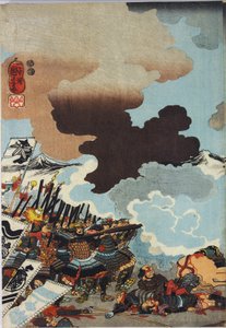 Ona zrobiła zdjęcie ze starego pudrowego DB ck p rin t t r ptyk, ogrodowy ted Eiroku 4 jeny 4 września Kawanakajima bitwa Yamamoto Kansuke ny? d? Figura uboju autorstwa Utagawa Kuniyoshi