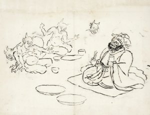 Szkic demonów zabawiających króla piekieł autorstwa Utagawa Kuniyoshi