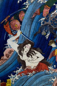 Tamatori-hime Kradzież Świętego Klejnotu ze Smoczego Pałacu (Ryūgū Tamatori-hime no zu) autorstwa Utagawa Kuniyoshi