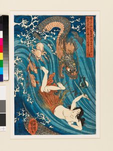 Tamatori ama odzyskuje skradziony klejnot od smoków autorstwa Utagawa Kuniyoshi