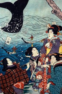 Rozkwit Siedmiu Wybrzeży z Dużymi Rybami (Nana ura tairyō hanjō no zu) autorstwa Utagawa Kuniyoshi