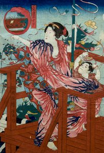 Święto gwiazd siódmego miesiąca (Fumizuki no tanabata) Cykl bez tytułu o kobietach z dziećmi w dwunastu miesiącach, ok. 1836 autorstwa Utagawa Kuniyoshi