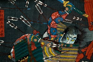 Bitwa pod Shijō Nawate, c.1857 autorstwa Utagawa Kuniyoshi
